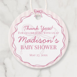 Roze Coquette Bow Pastel Gestreept Baby shower Bedankjes Labels