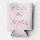 Roze Coquette Bow Pastel Gestreept Baby shower Fav Blikjeskoeler (Voorkant)