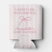 Roze Coquette Bow Pastel Gestreept Baby shower Fav Blikjeskoeler (Achterkant)