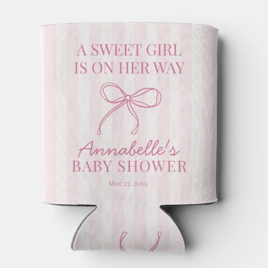 Roze Coquette Bow Pastel Gestreept Baby shower Fav Blikjeskoeler (Achterkant)