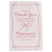 Roze Coquette Bow Pastel Gestreept Baby shower Fav Medium Cadeauzakje (Voorkant)