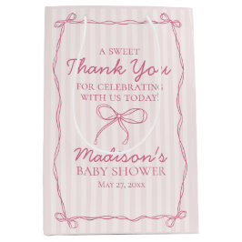 Roze Coquette Bow Pastel Gestreept Baby shower Fav Medium Cadeauzakje