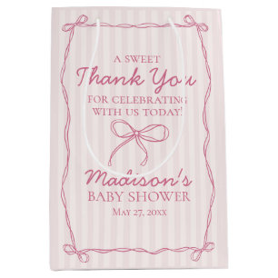Roze Coquette Bow Pastel Gestreept Baby shower Fav Medium Cadeauzakje