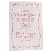 Roze Coquette Bow Pastel Gestreept Baby shower Fav Medium Cadeauzakje (Achterkant)