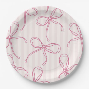 Roze Coquette Bow Pastel Gestreepte Tafel Decor Papieren Bordje