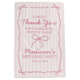Roze Coquette Bow Pastel Gestreepte Verjaardagsgun Medium Cadeauzakje