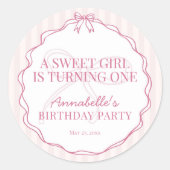 Roze Coquette Bow Pastel Verjaardag Nodig Seal uit Ronde Sticker (Voorkant)