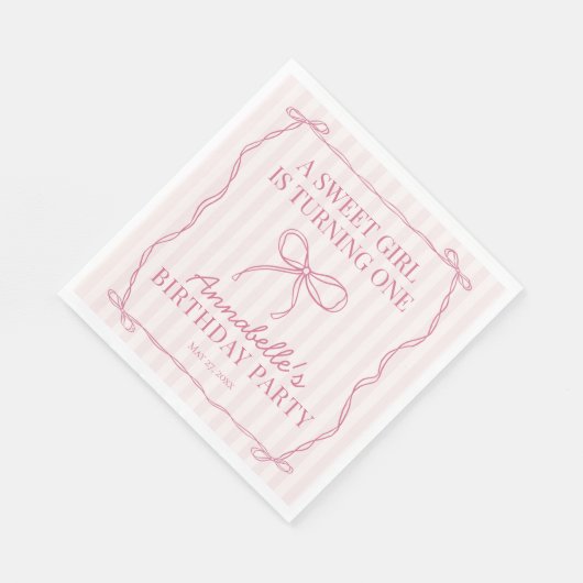 Roze Coquette Bow Pastel Verjaardagsfeest Dessert Servet (Hoek)
