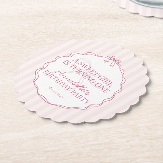 Roze Coquette Bow Pastel Verjaardagsfeest Kartonnen Onderzetters (Gekanteld)