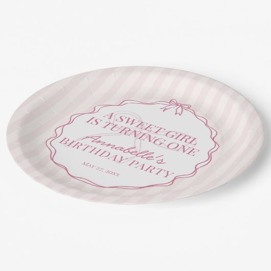 Roze Coquette Bow Pastel Verjaardagsfeest Papieren Bordje (Gekanteld)