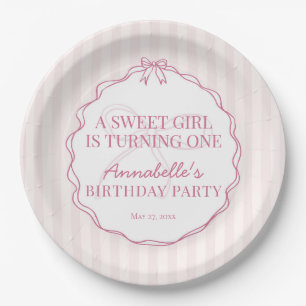 Roze Coquette Bow Pastel Verjaardagsfeest Papieren Bordje
