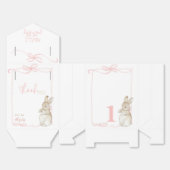 Roze Coquette Bow Peter het Konijn 1e Verjaardag Bedankdoosjes (Ongevouwen)