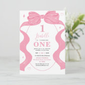 Roze Coquette Bow & Photo Ribbon 1st Girl Verjaard Kaart (Staand voorkant)