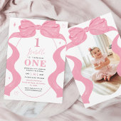 Roze Coquette Bow & Photo Ribbon 1st Girl Verjaard Kaart