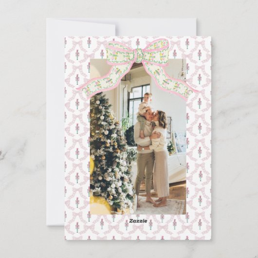 Roze Coquette Bow Preppy Notenkraker Kerstmis Feestdagenkaart (Achterkant)