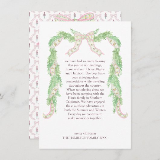 Roze Coquette Bow Preppy Notenkraker Kerstmis Feestdagenkaart (Voorkant / Achterkant)