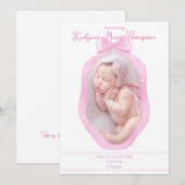 Roze Coquette Bow Ribbon Geboorteaankondiging Kaart (Voorkant / Achterkant)