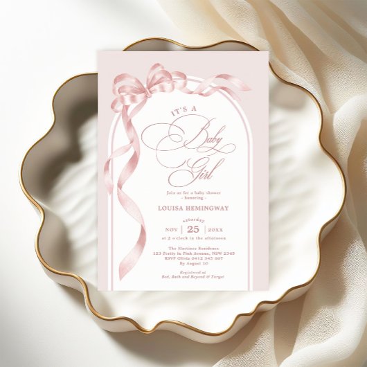 Roze Coquette Bow Ribbon Girl Baby shower Kaart