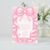 Roze Coquette Bow Ribbon Toile de Jouy Baby shower Bedankkaart (Staand voorkant)