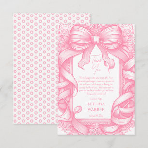Roze Coquette Bow Ribbon Toile de Jouy Baby shower Bedankkaart
