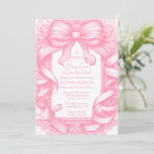 Roze Coquette Bow Ribbon Toile de Jouy Baby shower Kaart (Staand voorkant)