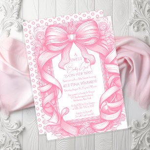 Roze Coquette Bow Ribbon Toile de Jouy Baby shower Kaart