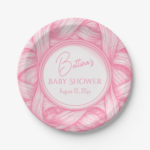 Roze Coquette Bow Ribbon Toile de Jouy Baby shower Papieren Bordje