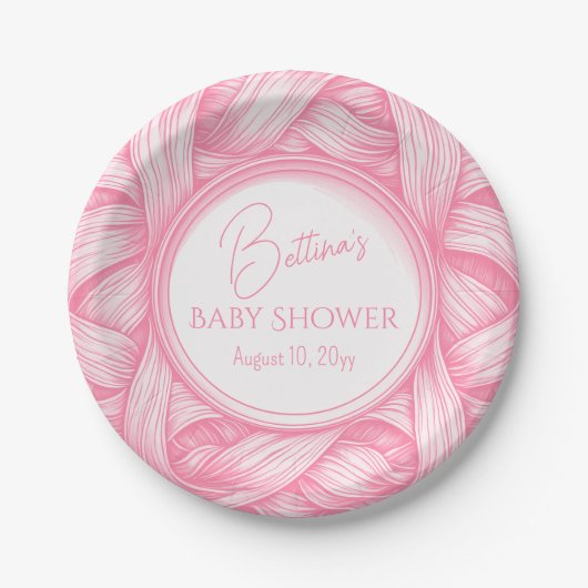 Roze Coquette Bow Ribbon Toile de Jouy Baby shower Papieren Bordje (Voorkant)