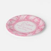 Roze Coquette Bow Ribbon Toile de Jouy Baby shower Papieren Bordje (Gekanteld)