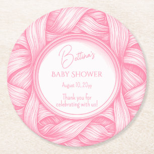 Roze Coquette Bow Ribbon Toile de Jouy Baby shower Ronde Kartonnen Onderzetter