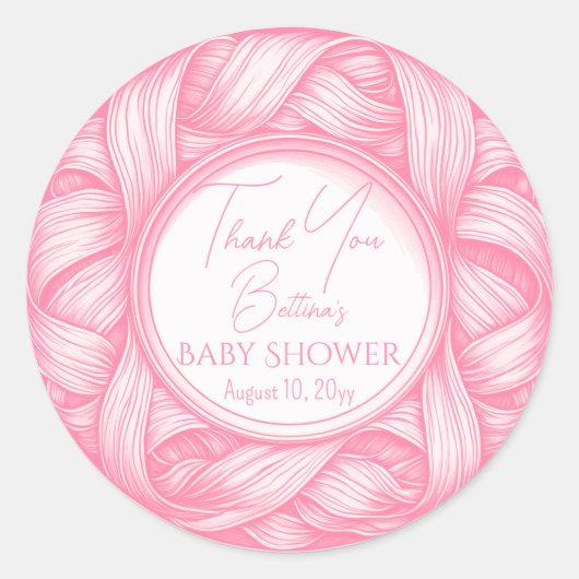 Roze Coquette Bow Ribbon Toile de Jouy Baby shower Ronde Sticker (Voorkant)