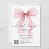 Roze Coquette Bow Romantische Qr code Vrijgezellen Kaart (Voorkant)