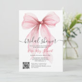 Roze Coquette Bow Romantische Qr code Vrijgezellen Kaart (Staand voorkant)