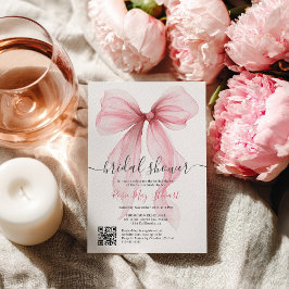 Roze Coquette Bow Romantische Qr code Vrijgezellen Kaart