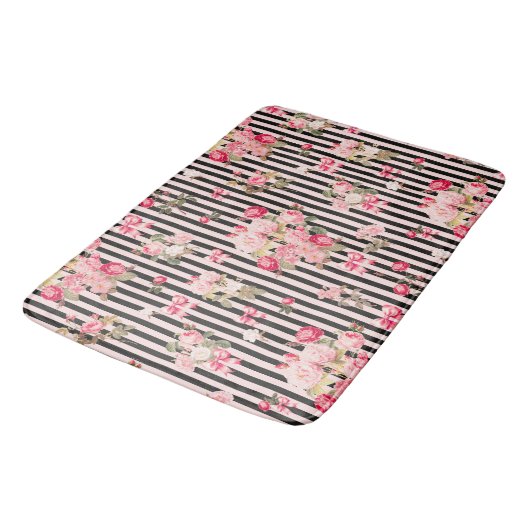 Roze Coquette Bow  Rozen Zwart Strepen Badmat (Gekanteld)