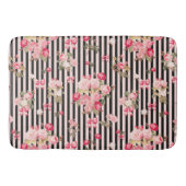 Roze Coquette Bow  Rozen Zwart Strepen Badmat (Voorkant)