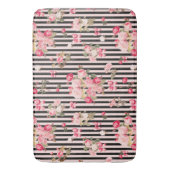 Roze Coquette Bow Rozen Zwart Strepen Badmat (Voorkant Verticaal)