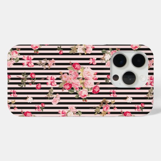 Roze Coquette Bow  Rozen Zwart Strepen Case-Mate iPhone Case (Achterkant (horizontaal))