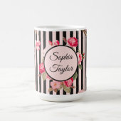 Roze Coquette Bow  Rozen Zwart Strepen Koffiemok (Center)