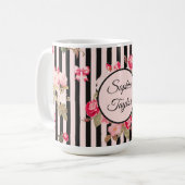 Roze Coquette Bow  Rozen Zwart Strepen Koffiemok (Voorkant links)