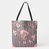 Roze Coquette Bow  Rozen Zwart Strepen Tote Bag (Voorkant)