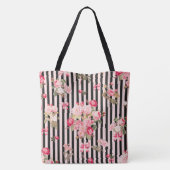 Roze Coquette Bow  Rozen Zwart Strepen Tote Bag (Achterkant)