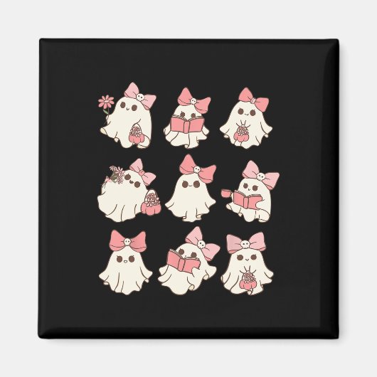 Roze Coquette Bow Schattigee Ghost Halloween Spook Magneet (Voorkant)
