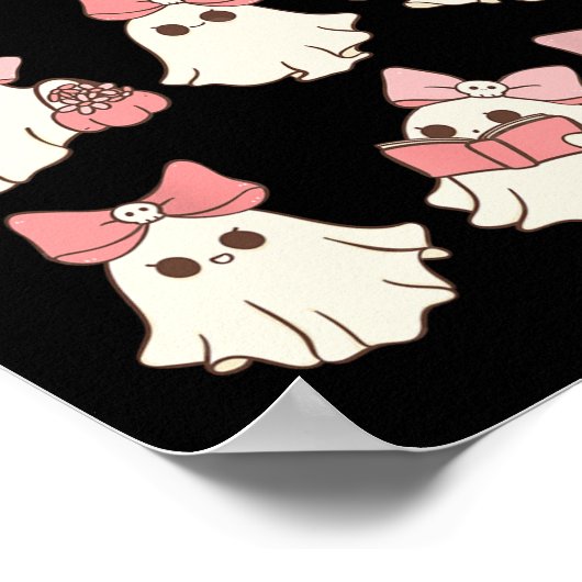 Roze Coquette Bow Schattigee Ghost Halloween Spook Poster (Hoek)