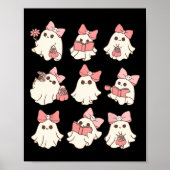 Roze Coquette Bow Schattigee Ghost Halloween Spook Poster (Voorkant)