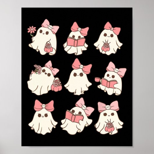 Roze Coquette Bow Schattigee Ghost Halloween Spook Poster (Voorkant)