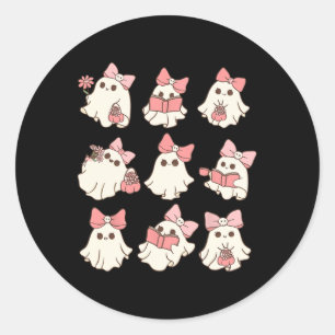 Roze Coquette Bow Schattigee Ghost Halloween Spook Ronde Sticker