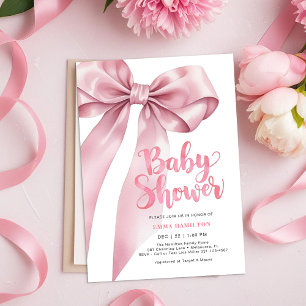 Roze Coquette Bow Script Girl Baby shower Kaart