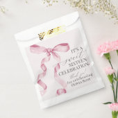 Roze Coquette Bow Sweet 16 Verjaardagsfeest Desser Bedankzakje (Gezegeld)