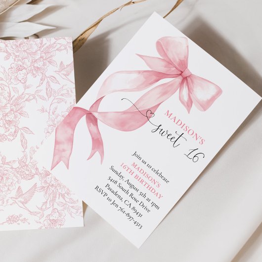 Roze Coquette Bow Sweet 16 Verjaardagsfeest Kaart